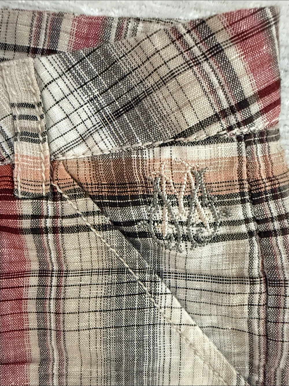 Miss Me Plaid Cotton-Blend Shorts in Beige, Red and Black